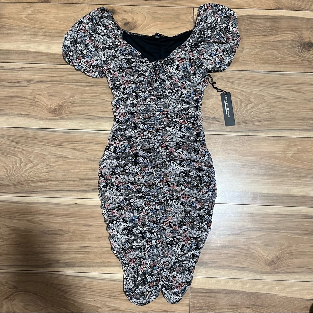 Floral Ruched Tight Fitted Bodycon Dress NWT